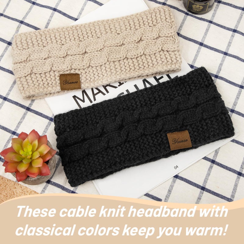 YSense Womens Ear Warmer Headband Cable Knit Winter Headbands Fleece Lined Ear Warmers Stocking Stuffers Gifts for Women - Image 3